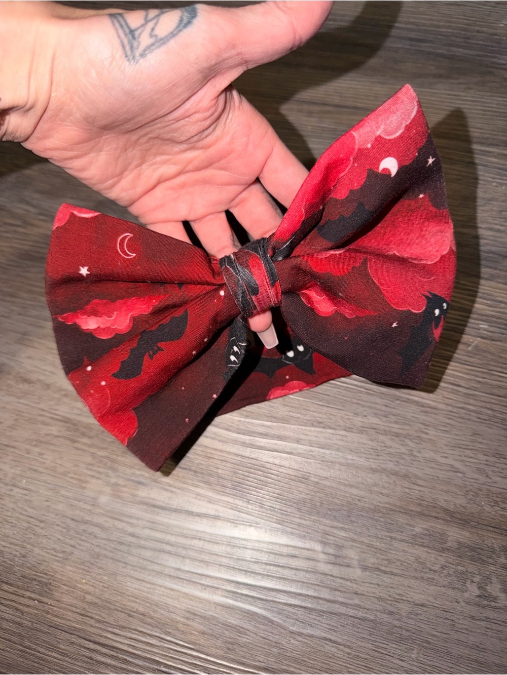Red Kids Bow Hair Clip with Night Sky Bat Print- new